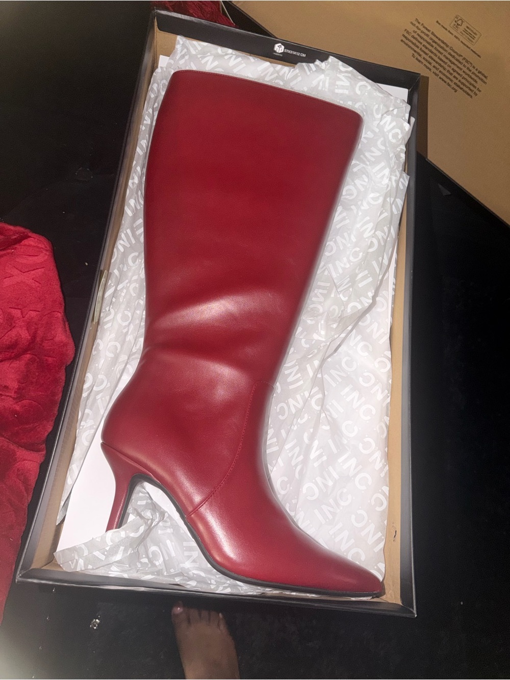 INC International Concepts burgundy Knee-High Pointed Toe Stiletto Boot